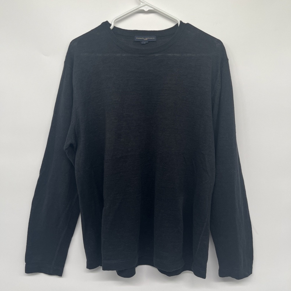 Banana Republic Men's L Sweater Linen Crewneck Black Long Sleeve Luxe Pullover